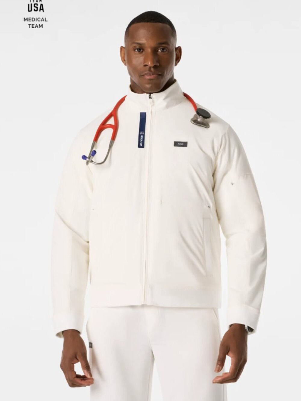 FIGS x Team USA On-Shift Float Bomber Jacket - Off White (BRAND NEW) (Limited)